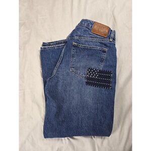Lucky Legend Jeans Mens 32x31 Blue Relaxed Straight Patched Paint Splatter 80318